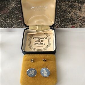 Sterling silver Wedgwood Blue and White Jasper post earrings